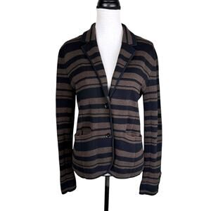 LOFT Brown & Black Stripe 100% Cotton Knit Tailored Jacket Blazer Coatigan